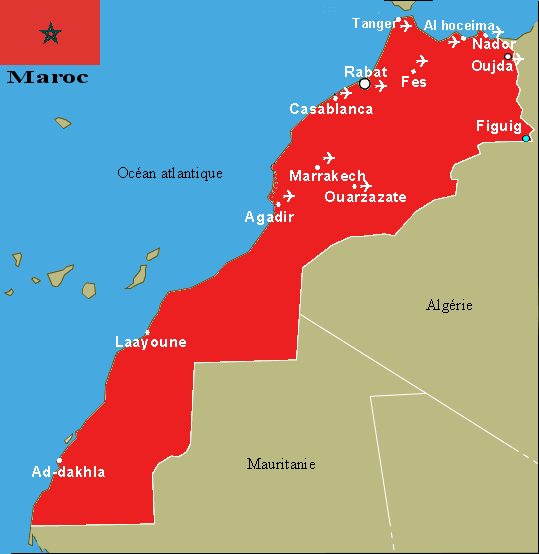 figuig, Carte des Airports internationaux du Maroc